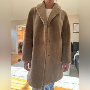 Velvet by Graham & Spencer Sherpa long faux fur coat in beige taupe - size Small